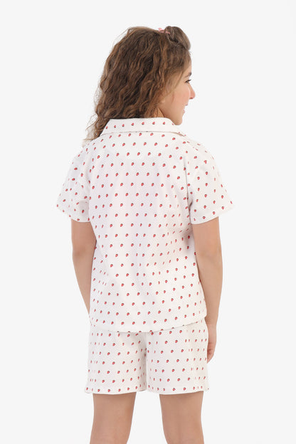 طقم بيجامة مطبوع مع قناع نوم للبنات