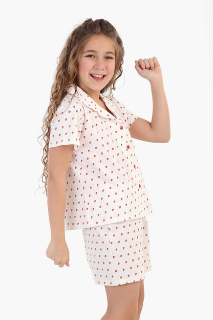 طقم بيجامة مطبوع مع قناع نوم للبنات