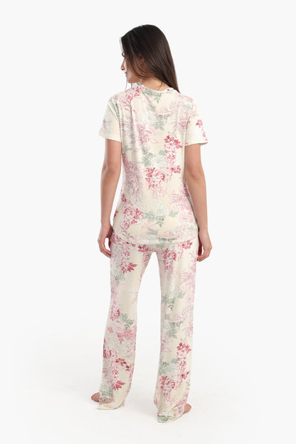 طقم بيجامة بطبعات الأزهار بالكامل