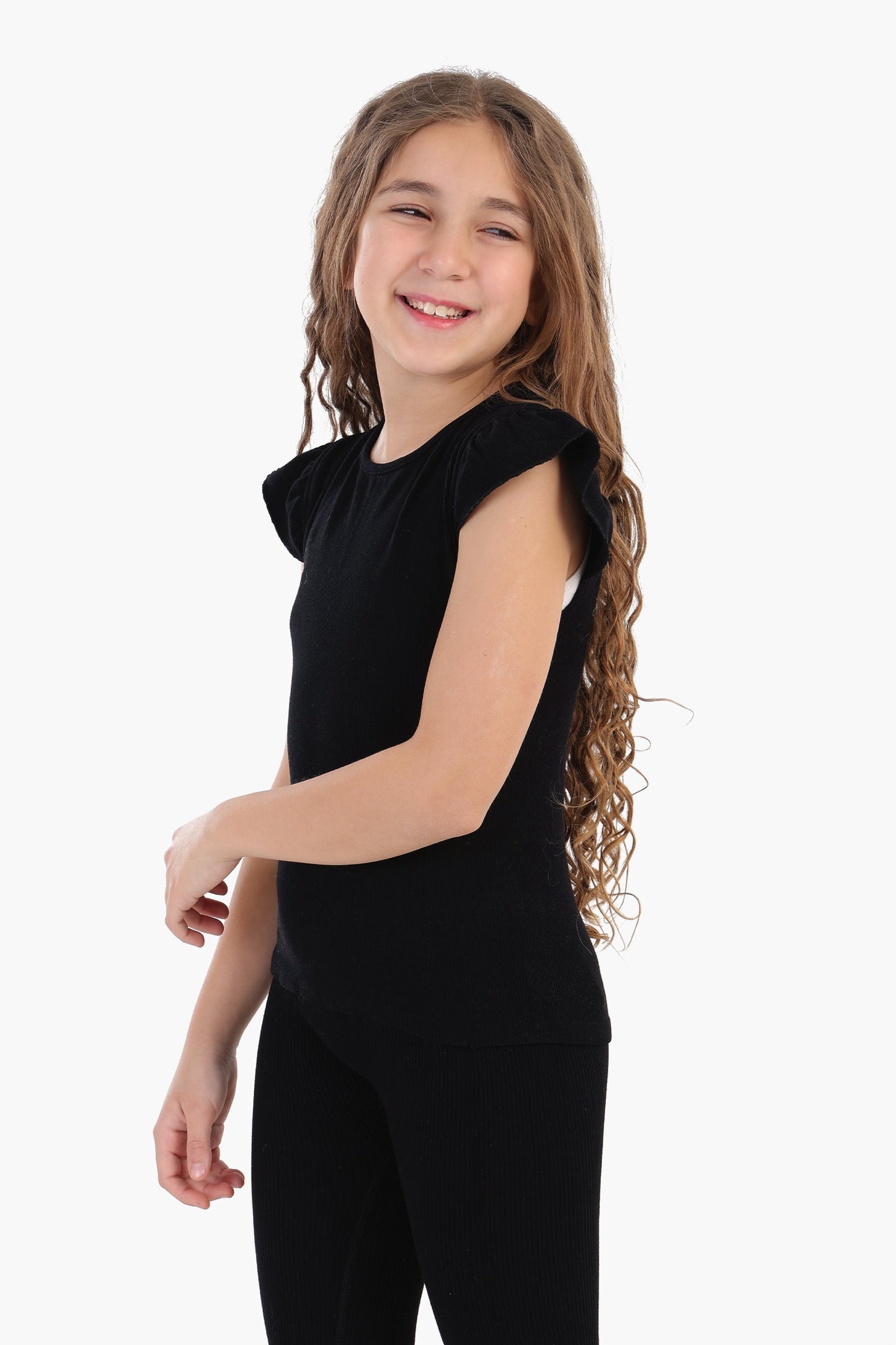 بلوزة مضلعة بكشكشة للبنات