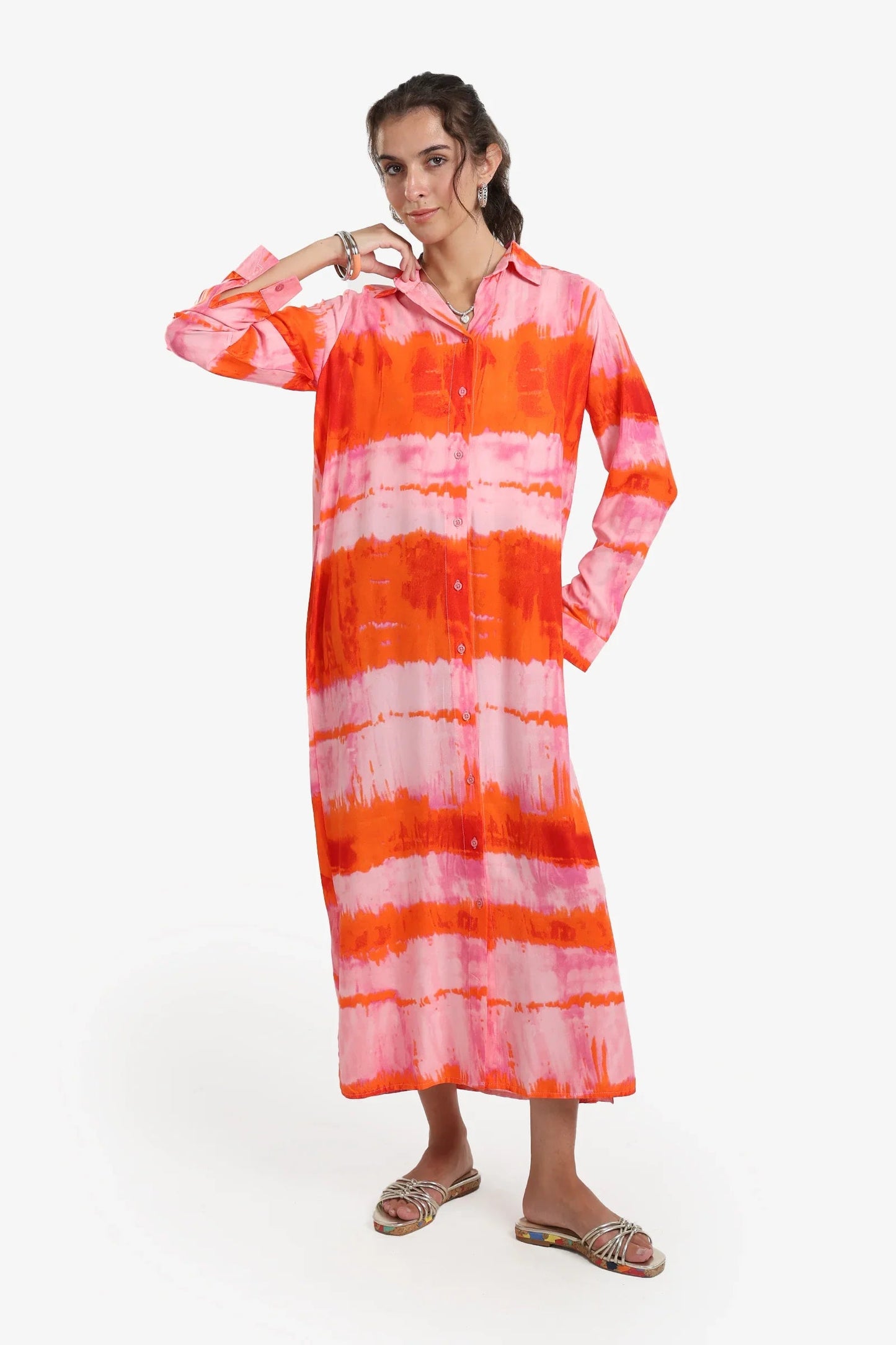 فستان قميص قطني مريح