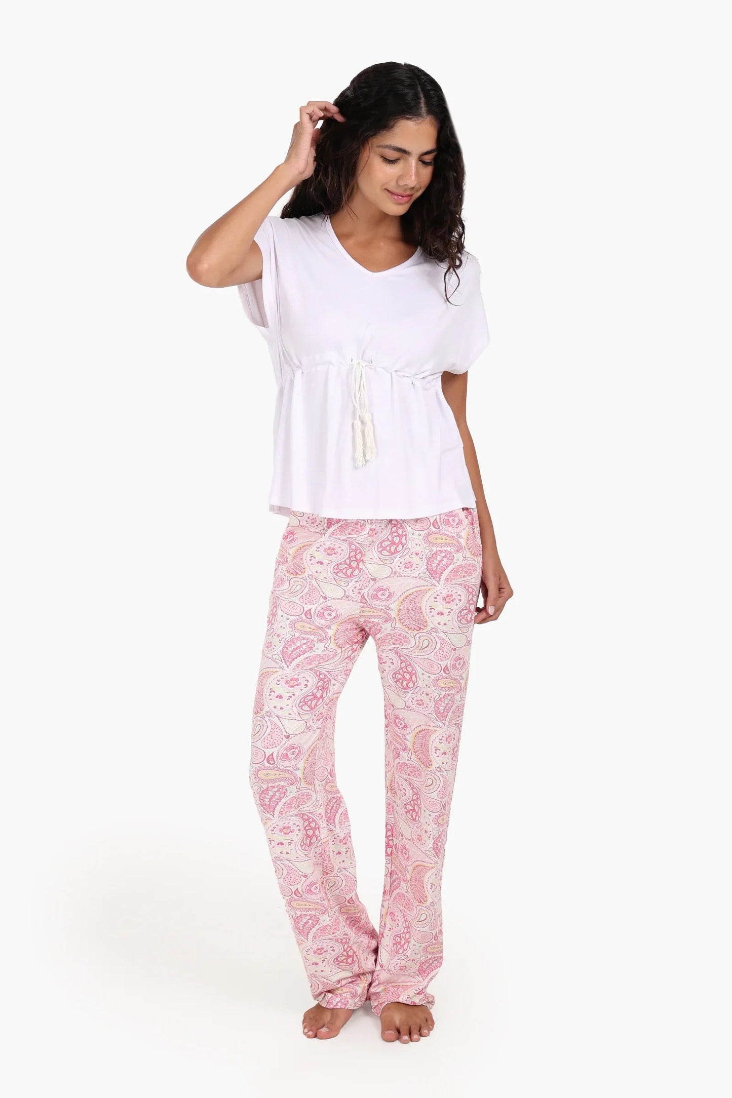 Cotton Pyjama Set with V-Neck