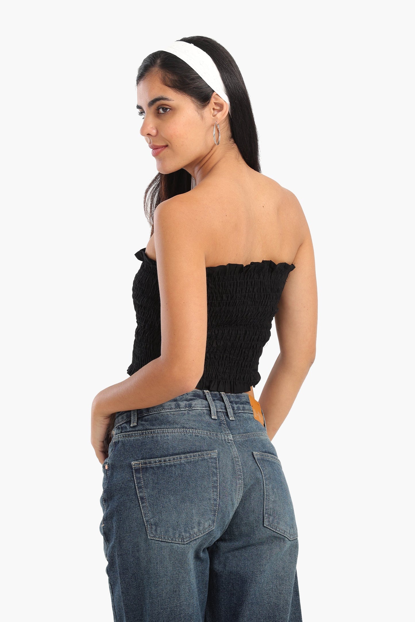 Textured Strapless Top with Frills