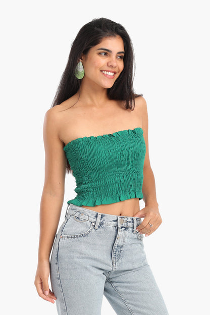 Textured Strapless Top with Frills