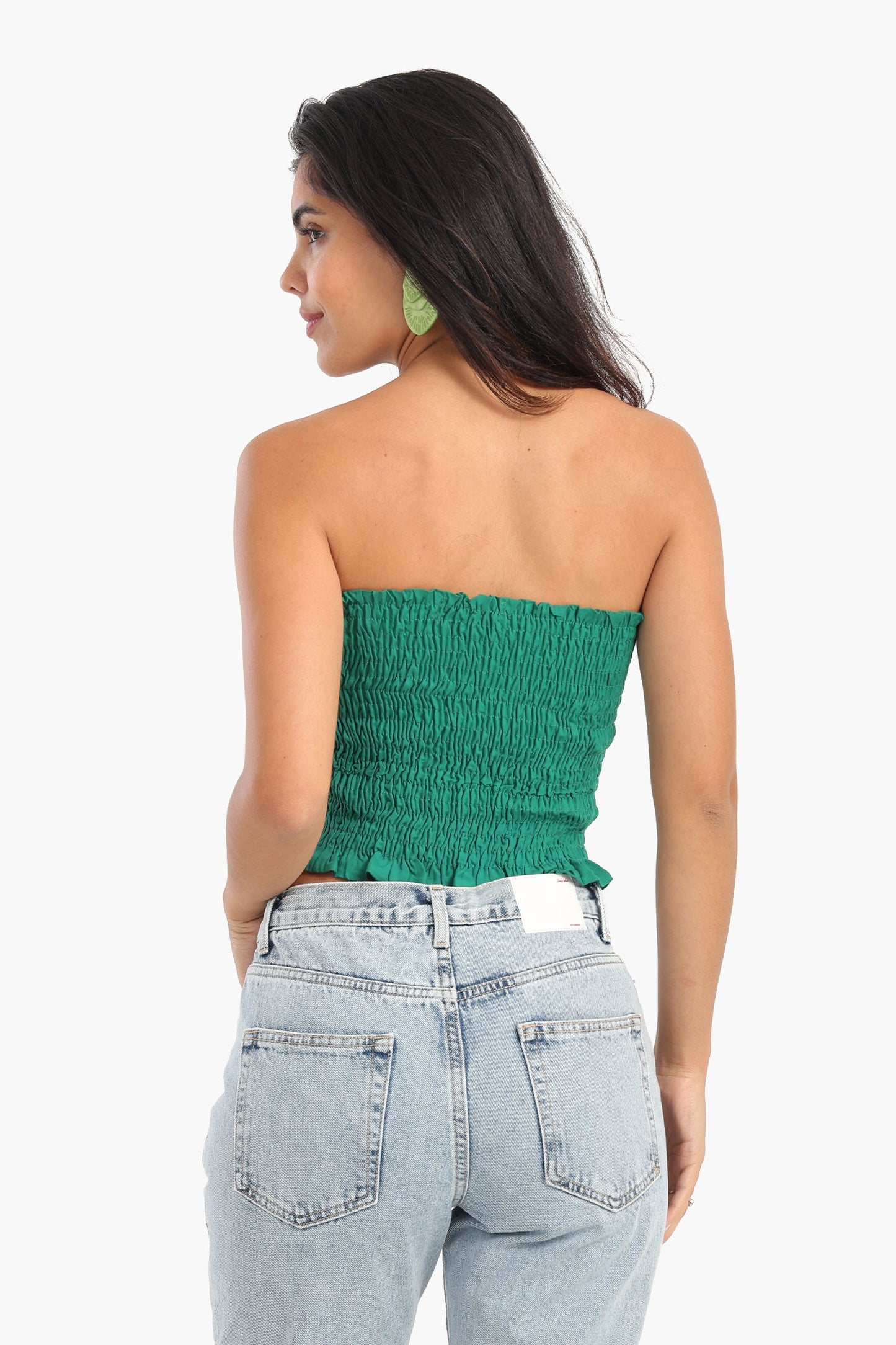 Textured Strapless Top with Frills