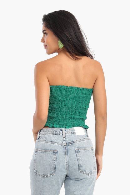 Textured Strapless Top with Frills