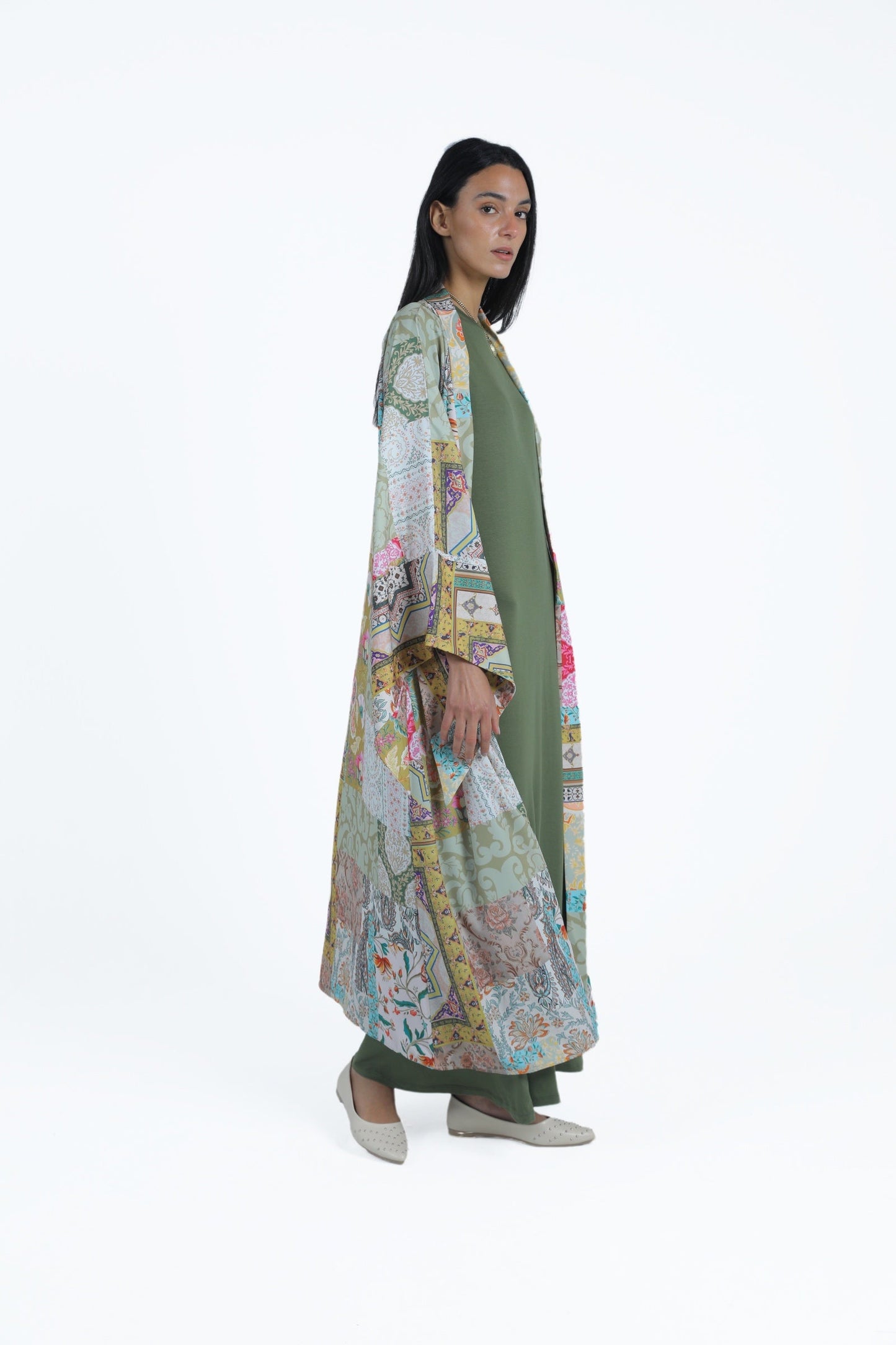 Flared Sleeves Printed Kimono