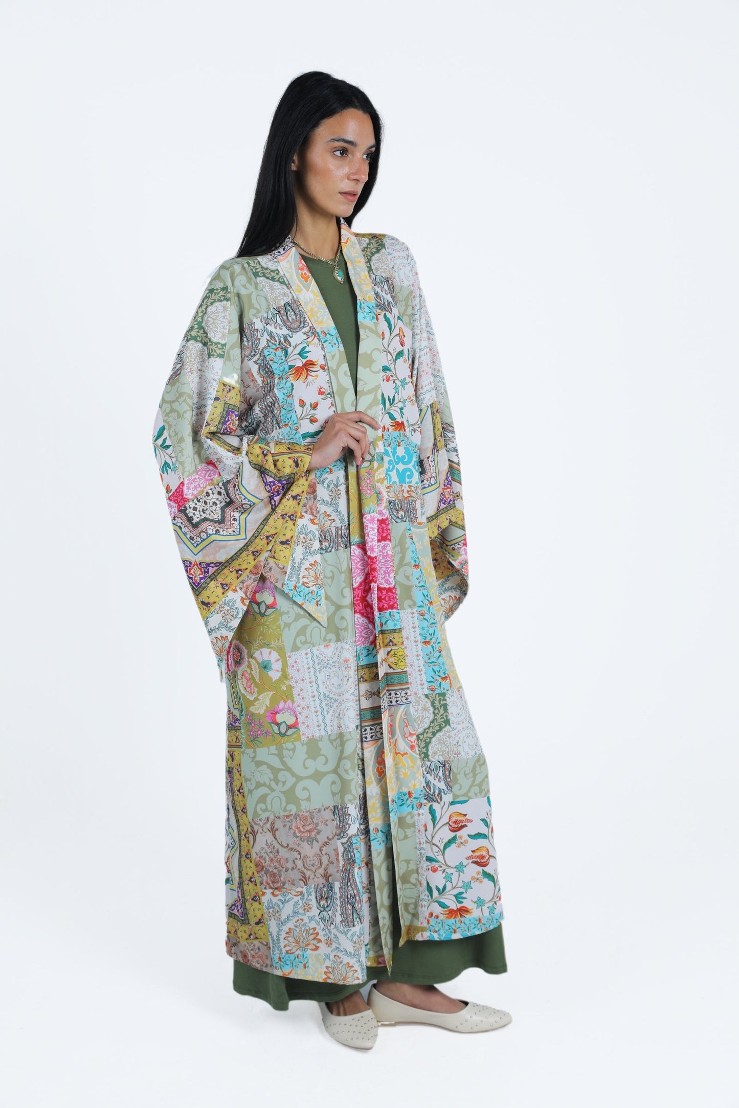 Flared Sleeves Printed Kimono