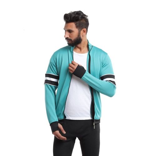 Emerald High Neck Striped Sleeves Jacket