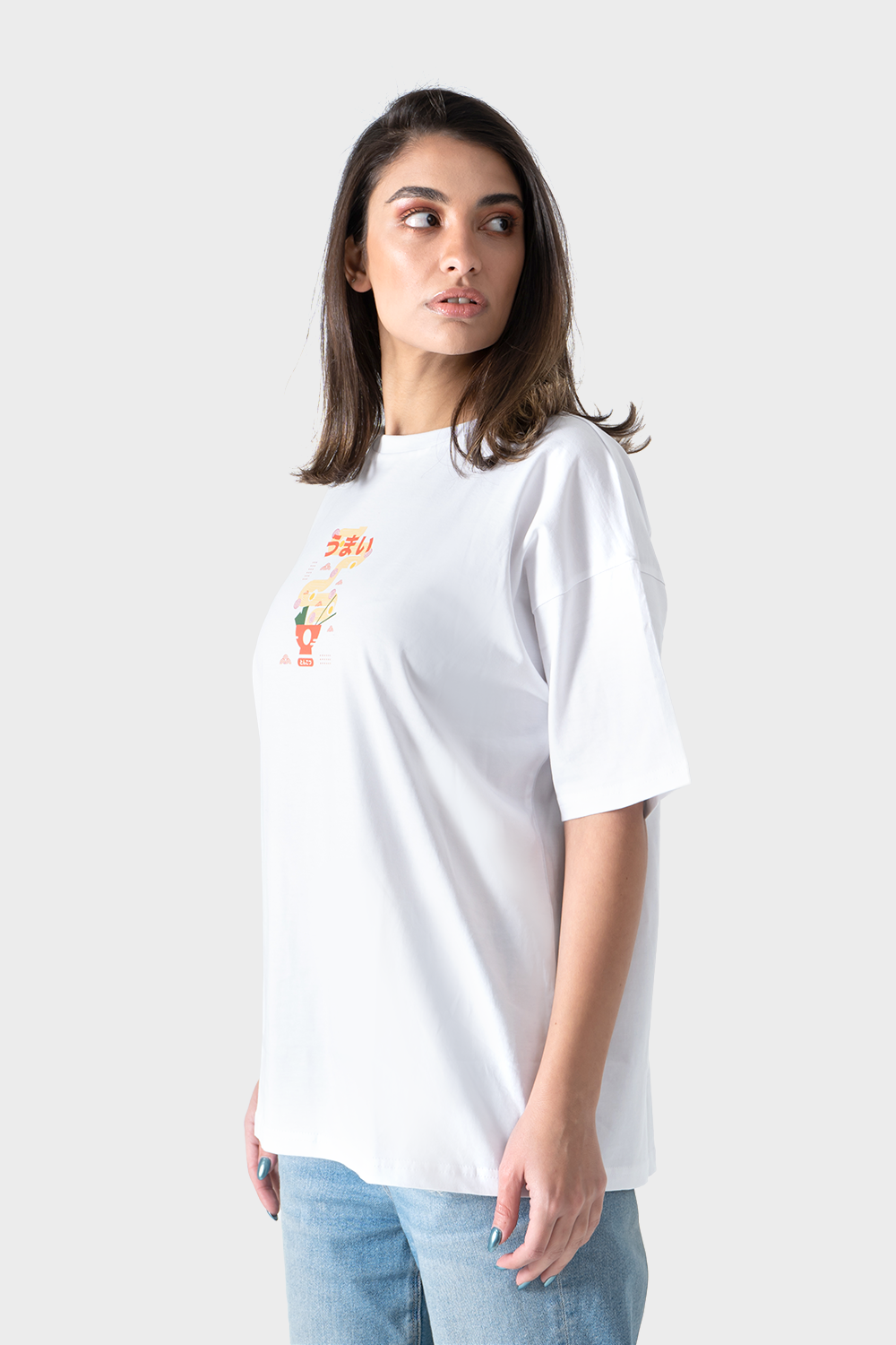 Okoye White Noodles Printed Oversized T-Shirt