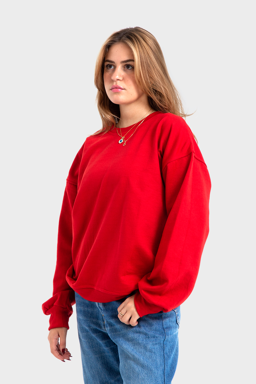 So-Off Red Oversized Crew Printed Sweatshirt