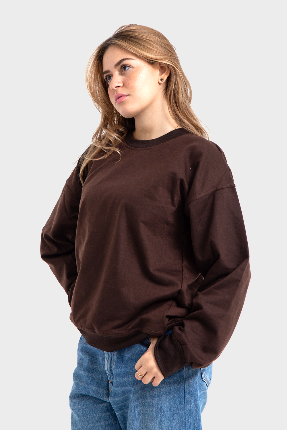 So-Off Brown Oversized Crew Neck Sweatshirt