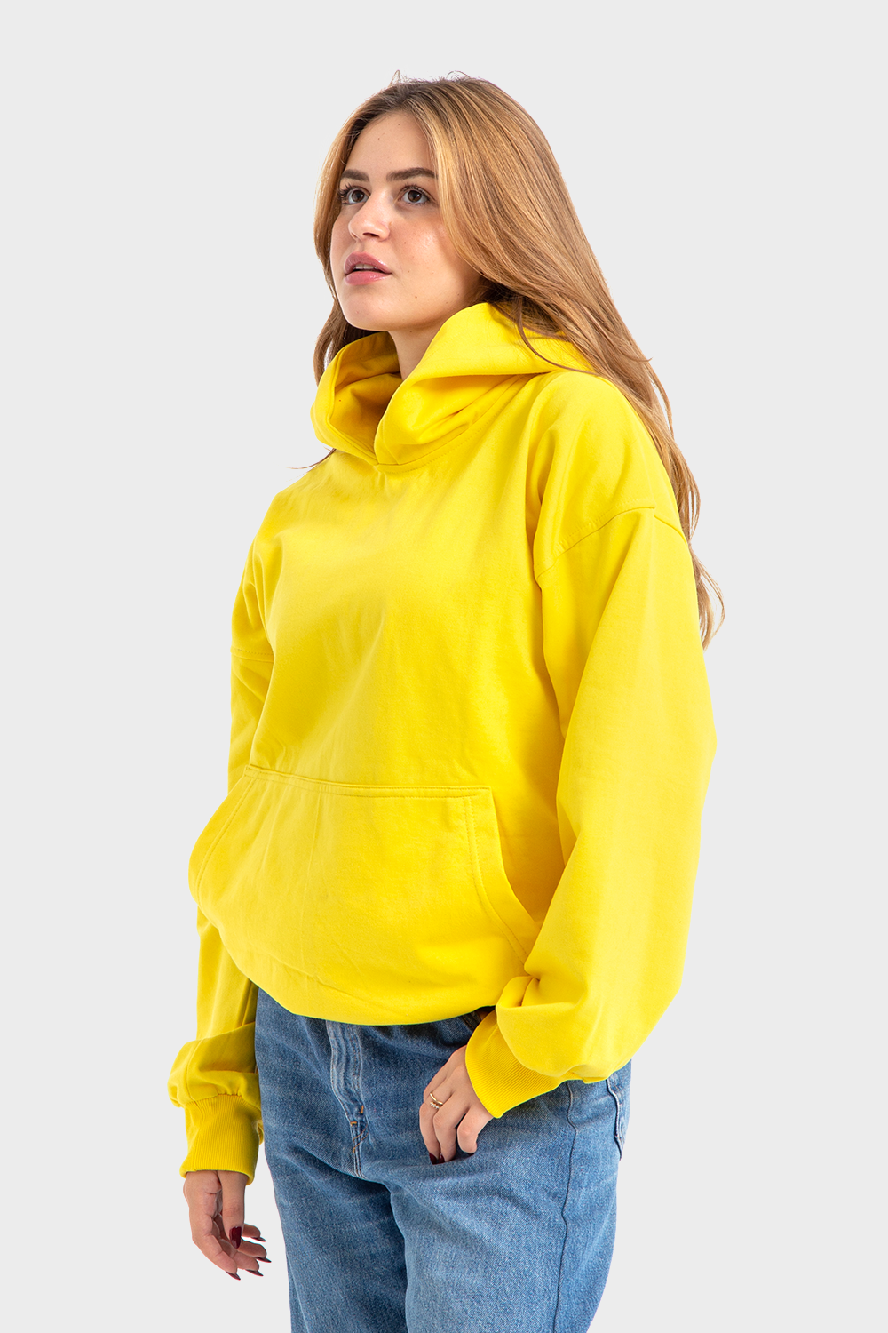 So-Off Feature Line, Yellow Oversized Printed Hoodie