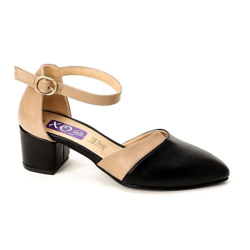 حذاء بكعب ثنائي اللون مع إبزيم للكاحل