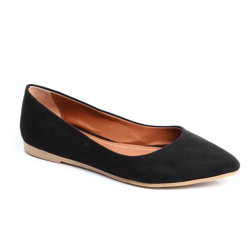 Black Plain Suede Flat Shoes
