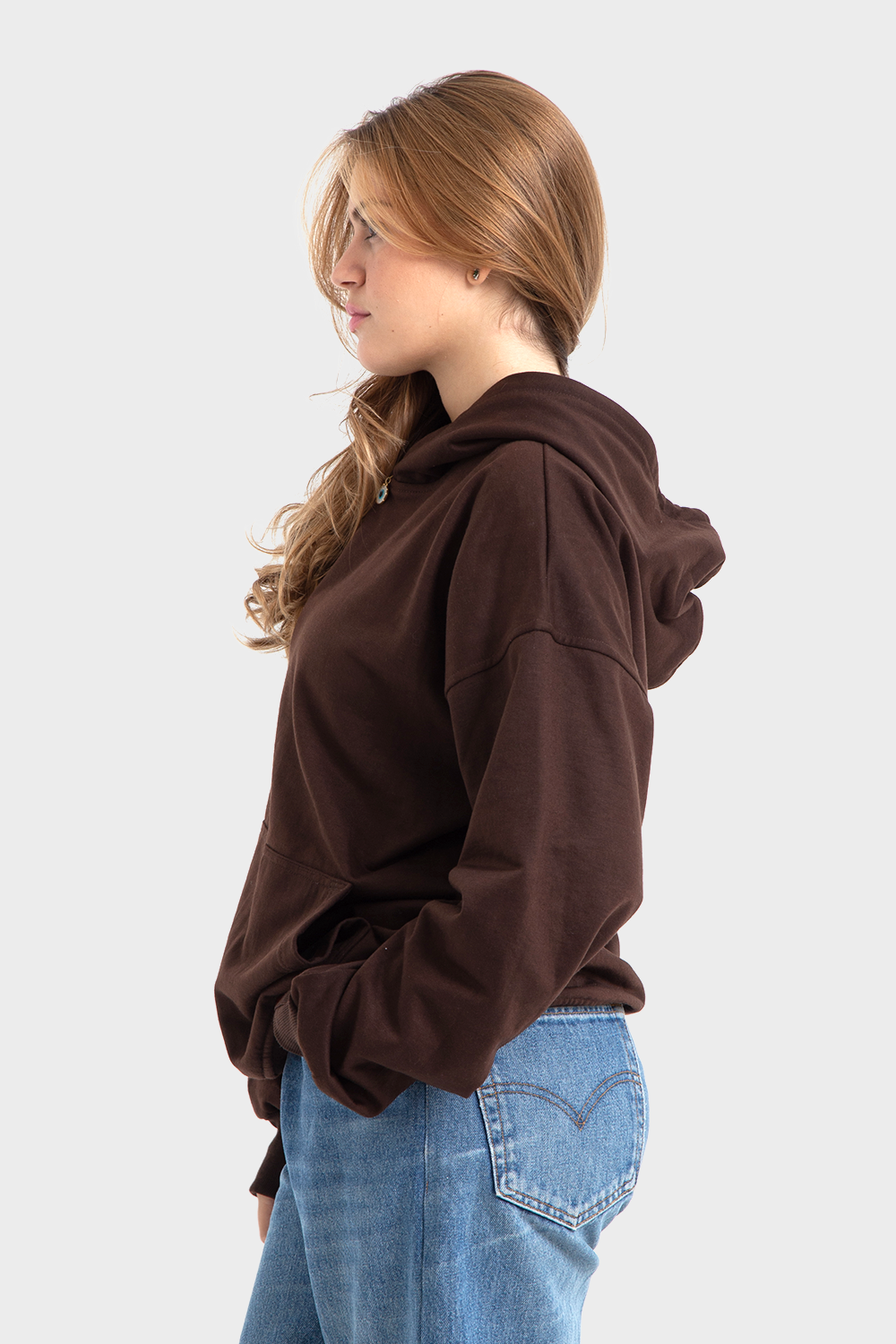 So-Off Feature Line, Brown Oversized Plain Hoodie