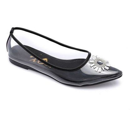 Black Strass Transparent Flat Shoes