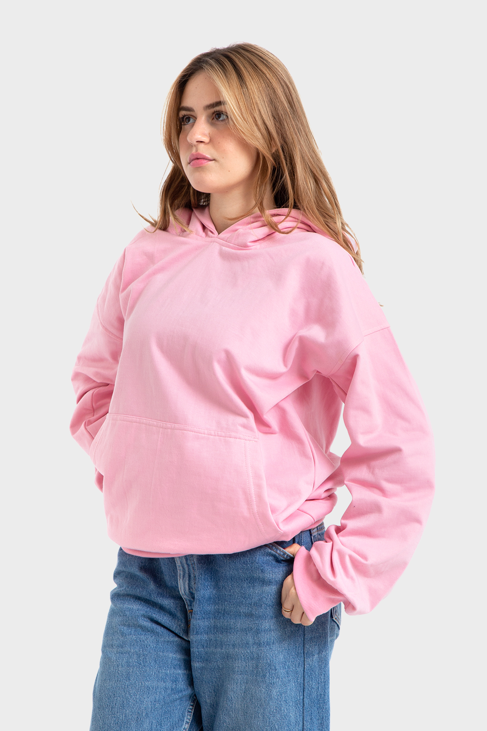 So-Off Feature Line, Pink Oversized Plain Hoodie