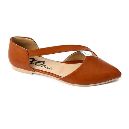 حذاء مسطح جلدي مفتوح الجانبين