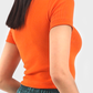 Orange Cropped Short Sleeve Ribbed Top