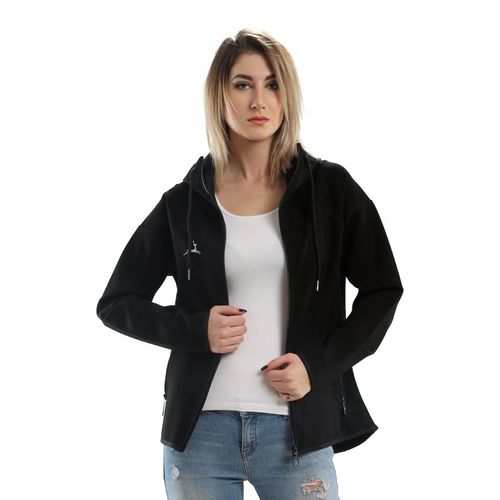 Black Hooded Jacket with Zipper