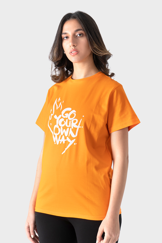 Okoye Orange Front Printed Short Sleeve T-Shirt