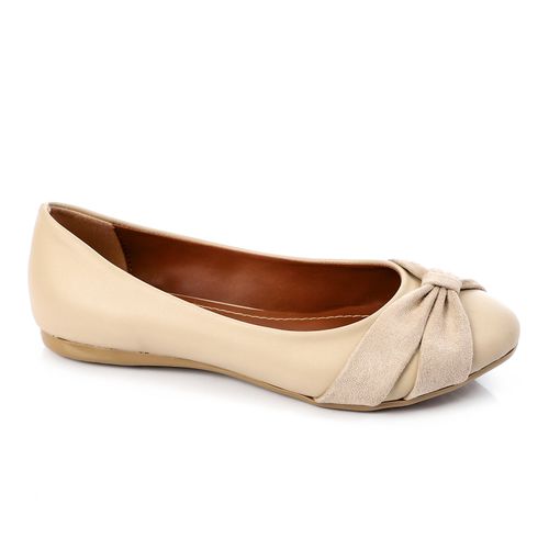 Beige Suede Bow Leather Ballerina