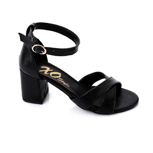 Cross Textured Leather Heeled Sandal
