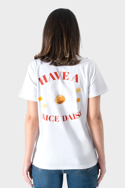 White Sun Flower Printed T-Shirt
