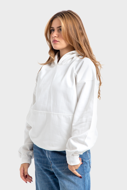 So-Off Feature Line, White Oversized Plain Hoodie