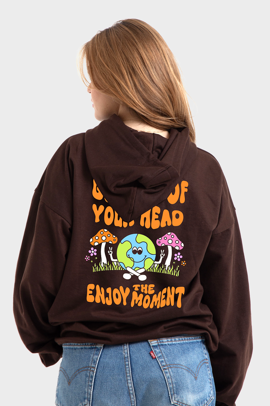 So-Off Feature Line, Brown Oversized Printed Hoodie