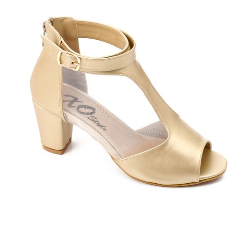 Gold Heeled Sandal with Mesh Sides