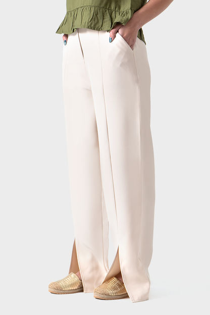 Beige Front Slits Pants