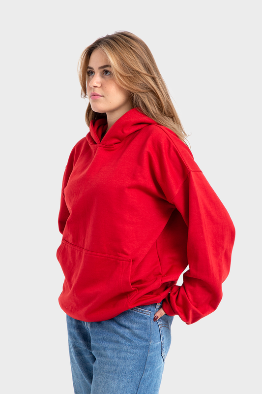 So-Off Feature Line, Red Oversized Plain Hoodie