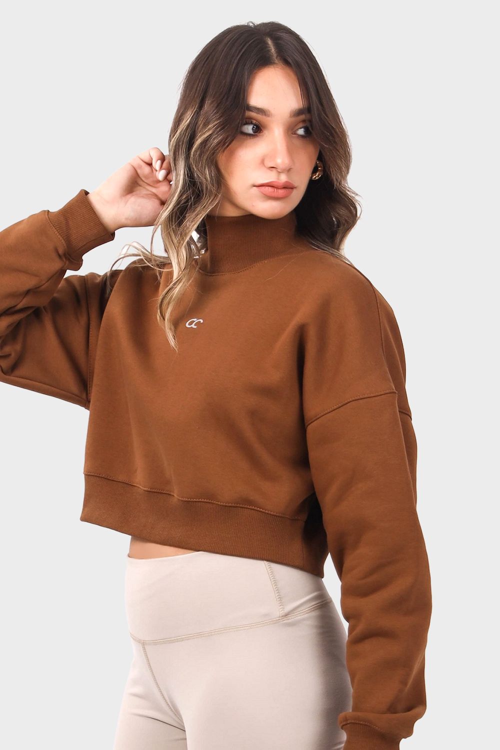 Shechick High Neck Crop Sweatshirt