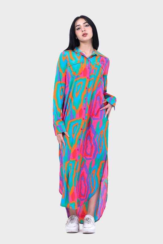 فستان قميص بفتحات جانبية