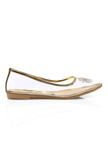 Gold Strass Transparent Flat Shoes