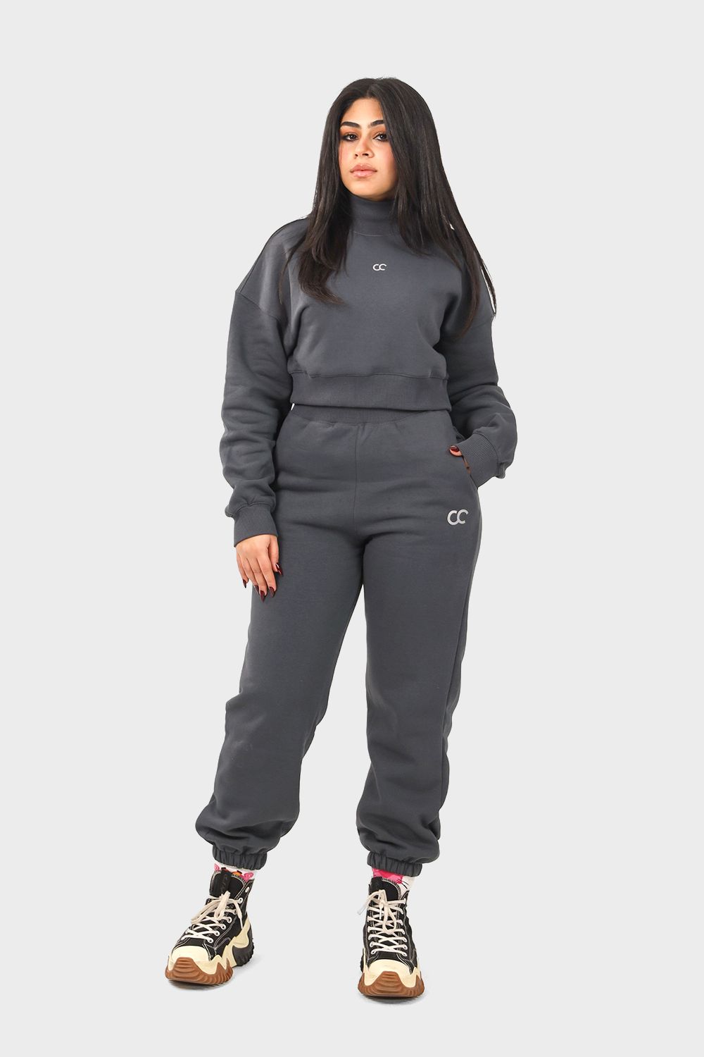 Shechick Crop Sweatshirt & Sweatpants Active Set