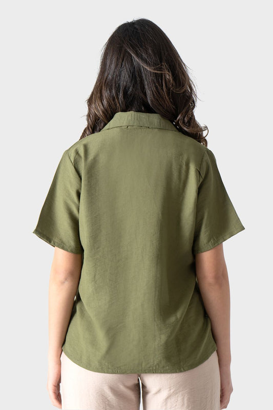 Okoye Olive Short Sleeve Linen Shirt