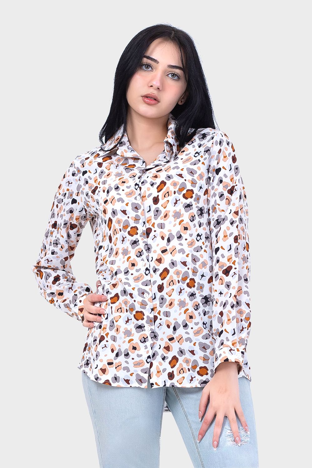 Miss Venus Patterned Buttoned Blouse