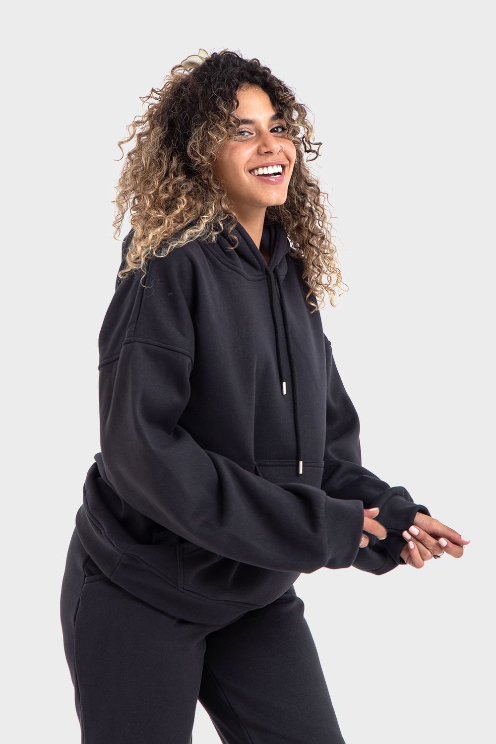 Okoye Premium Line, Black Oversized Plain Hoodie