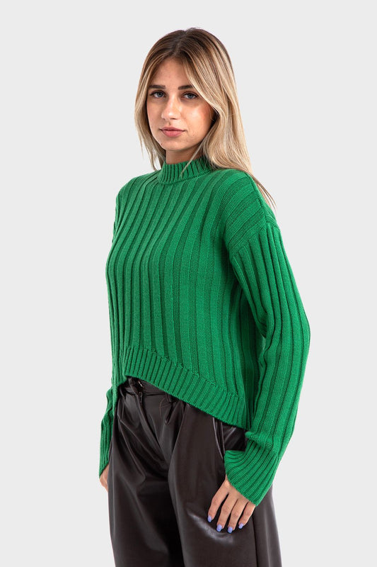 Okoye Green High Hip Ribbed Pullover