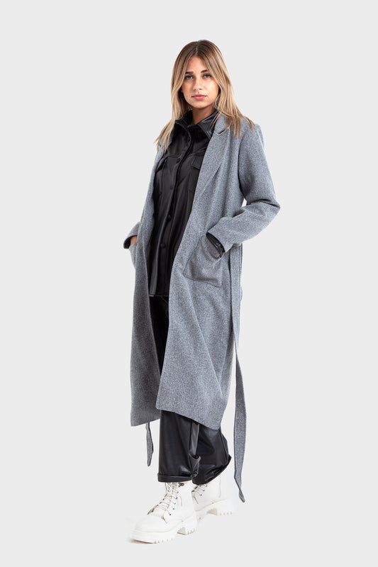 Okoye Classic Gray Coat with Tie-Belt