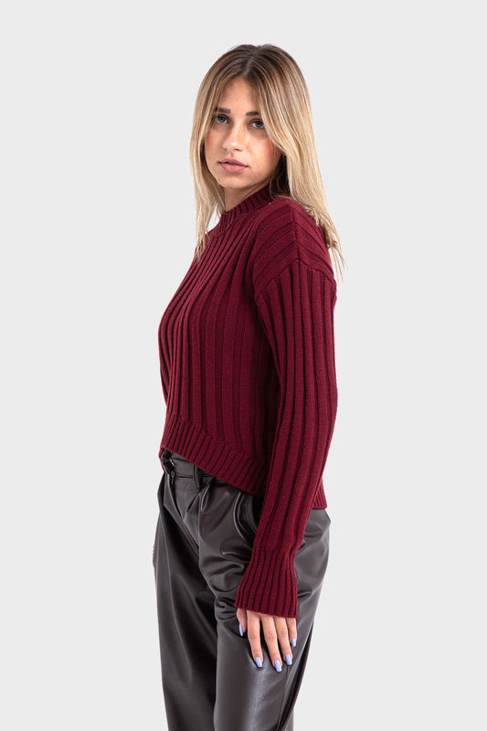 Okoye Maroon High Hip Ribbed Pullover