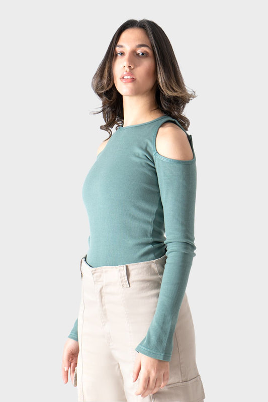 Okoye Mint Slit Shoulder Top