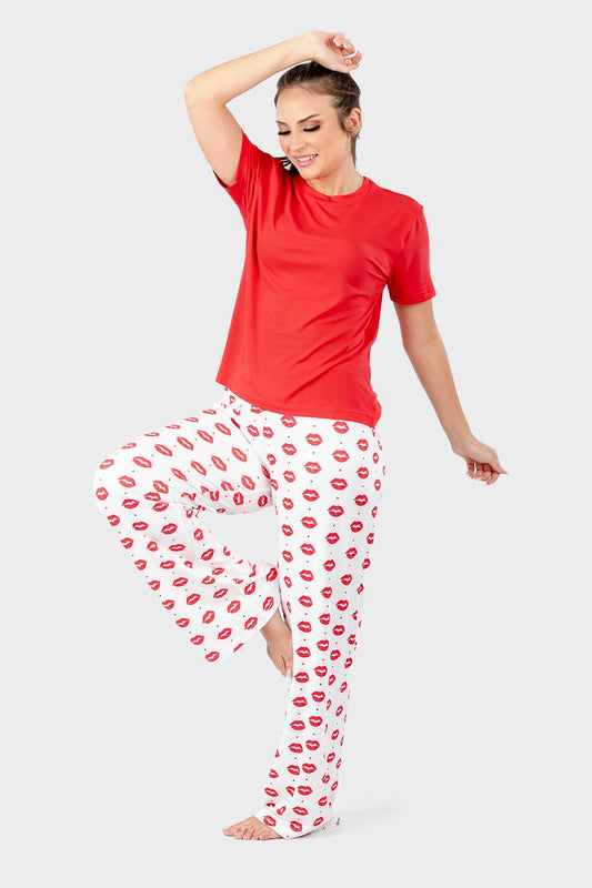 Shechick Top and Printed Pants Comfy Pajama Set