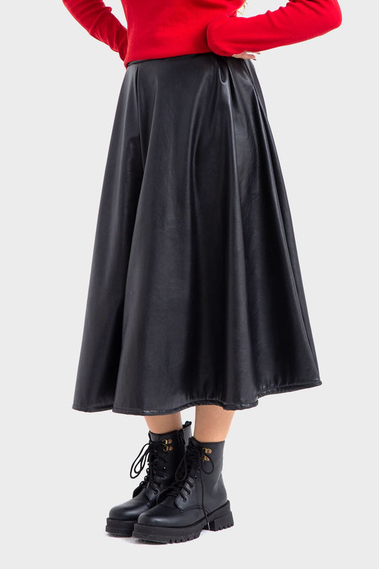 Okoye Premium Line, Black Maxi Leather Skirt