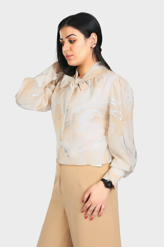 Smoky Self Tie Blouse with Wide Cuffs