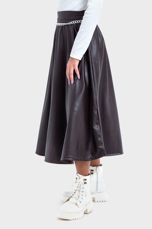 Okoye Premium Line, Dark Brown Maxi Leather Skirt