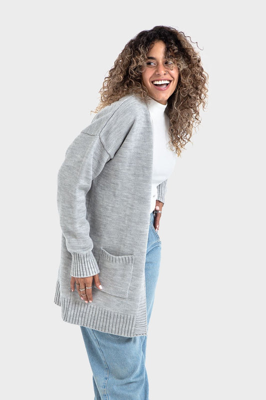 Okoye Gray Knitted Midi Cardigan